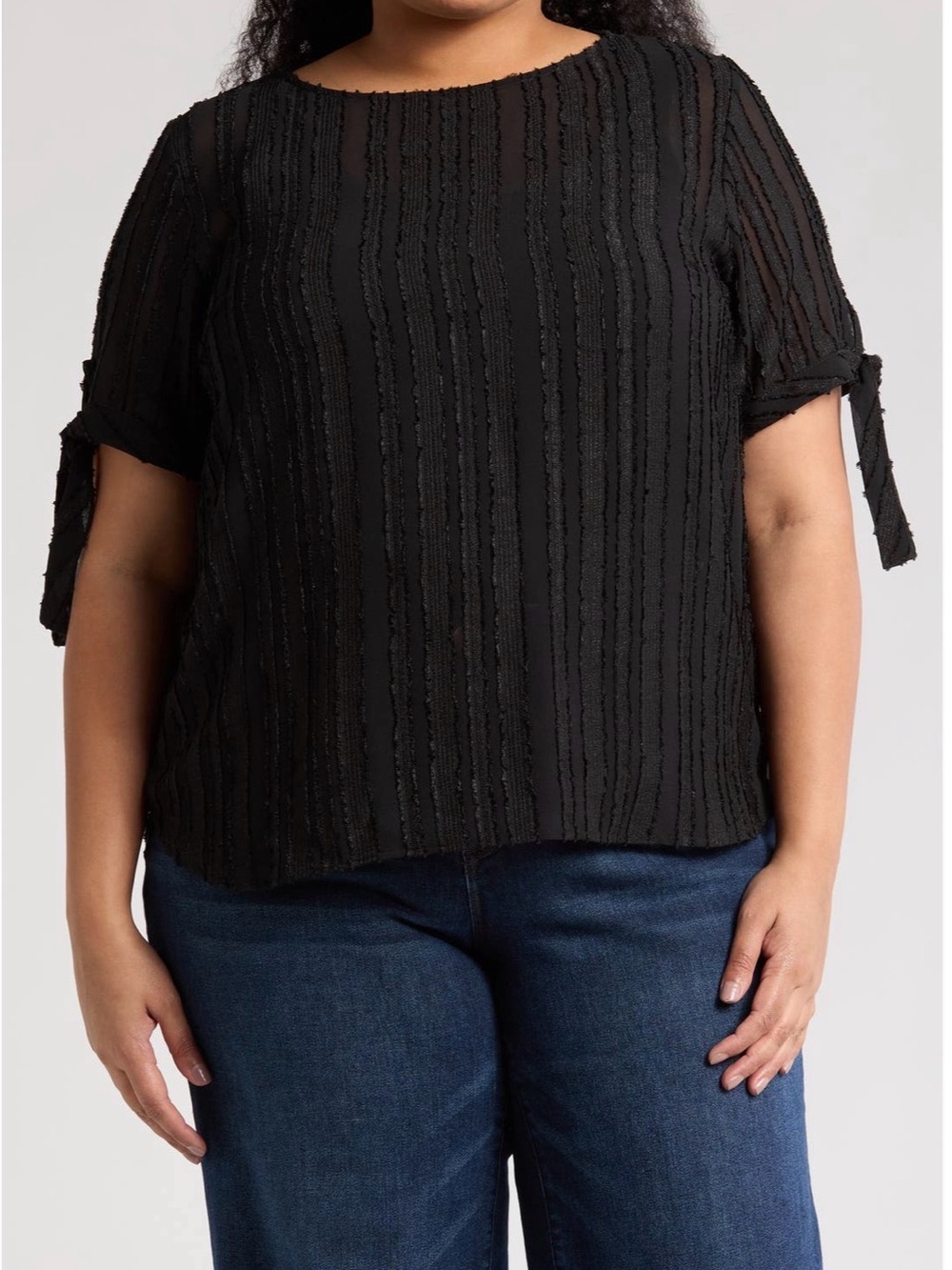 Renee C Stripe Short Sleeve Semisheer Top